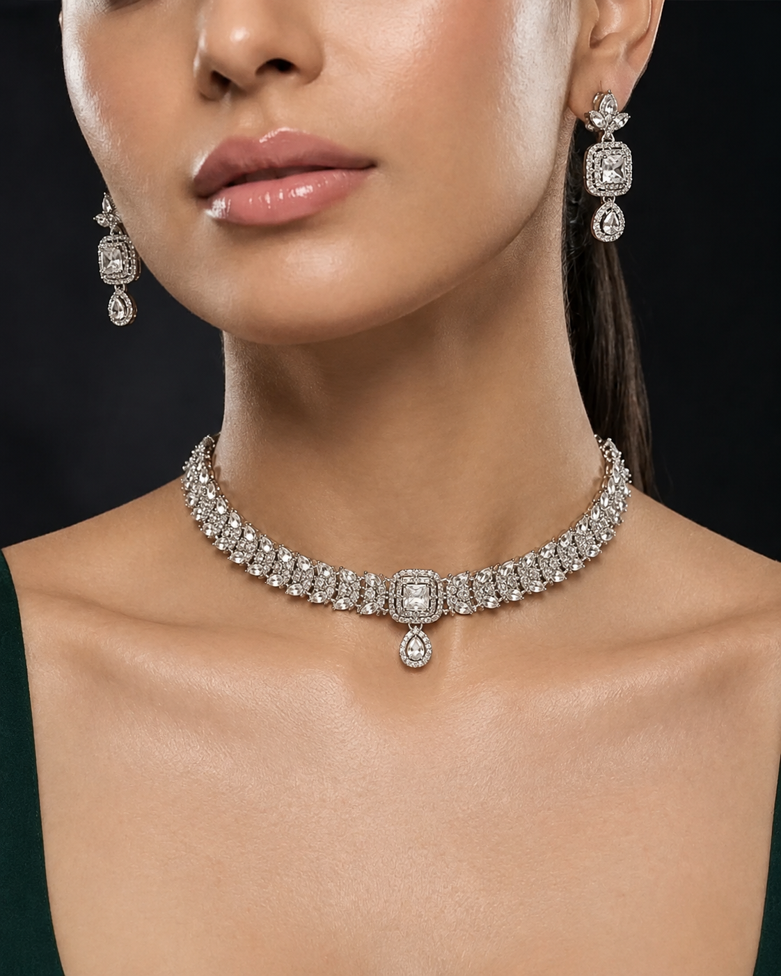 Noir & Gold Medallion Choker Set with Teardrop Crystals