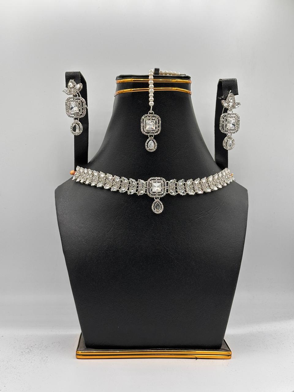 Noir & Gold Medallion Choker Set with Teardrop Crystals